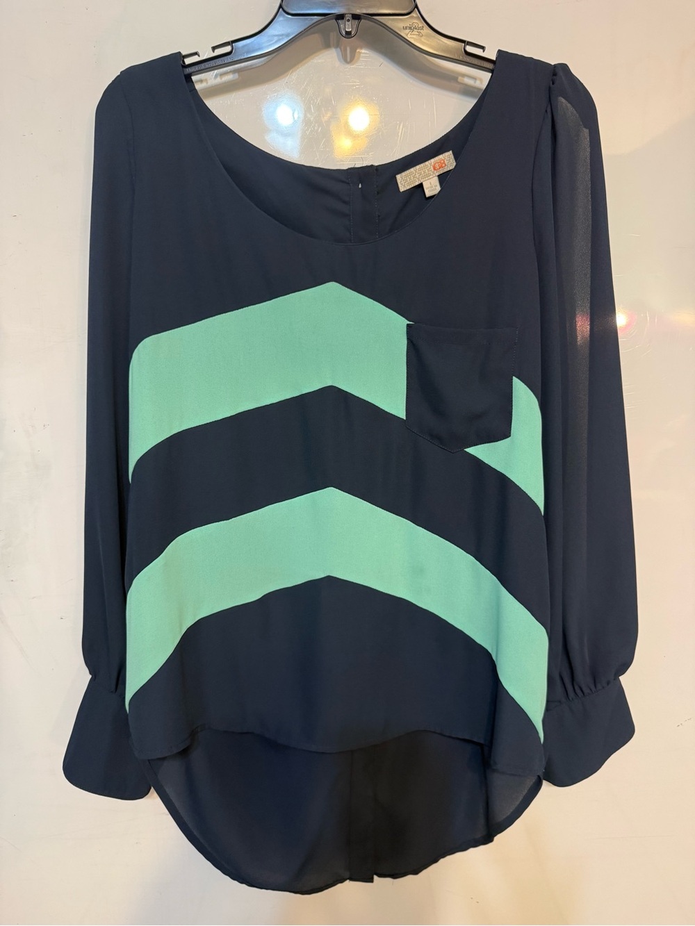 GB Navy and Mint Chevron Long Sleeve Blouse